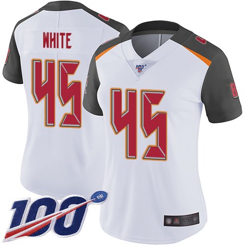 Buccaneers #45 Devin White White Women's Stitched Football 100th Season Vapor Limited Jersey Buccaneers #45 Devin White White Women's Stitched Football 100th Season Vapor Limited Jersey