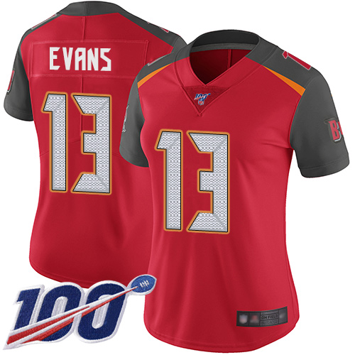 Buccaneers #13 Mike Evans Red Team Color Women's Stitched Football 100th Season Vapor Limited Jersey