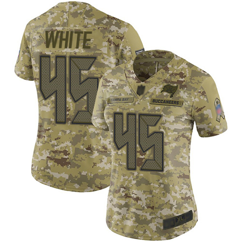 Buccaneers #45 Devin White Camo Women's Stitched Football Limited 2018 Salute to Service Jersey