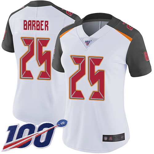 Buccaneers #25 Peyton Barber White Women's Stitched Football 100th Season Vapor Limited Jersey