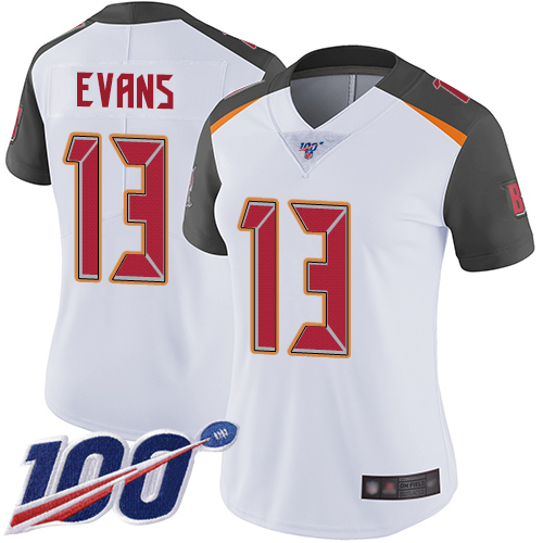 Buccaneers #13 Mike Evans White Women's Stitched Football 100th Season Vapor Limited Jersey