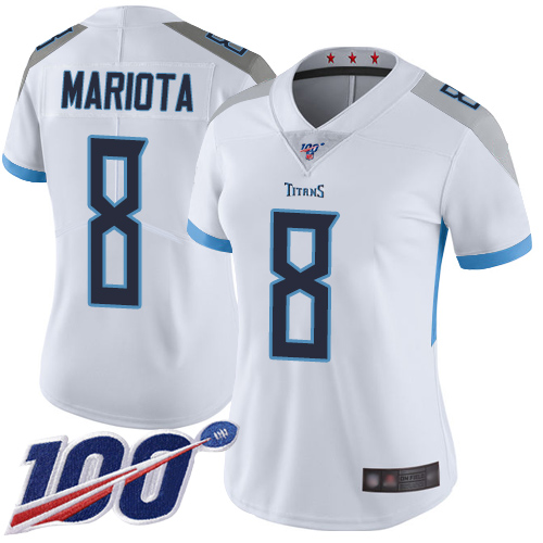 Titans #8 Marcus Mariota White Women's Stitched Football 100th Season Vapor Limited Jersey