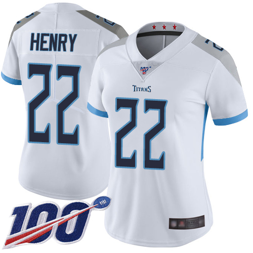 Titans #22 Derrick Henry White Women's Stitched Football 100th Season Vapor Limited Jersey