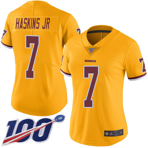 Redskins #7 Dwayne Haskins Jr Gold Women's Stitched Football Limited Rush 100th Season Jersey