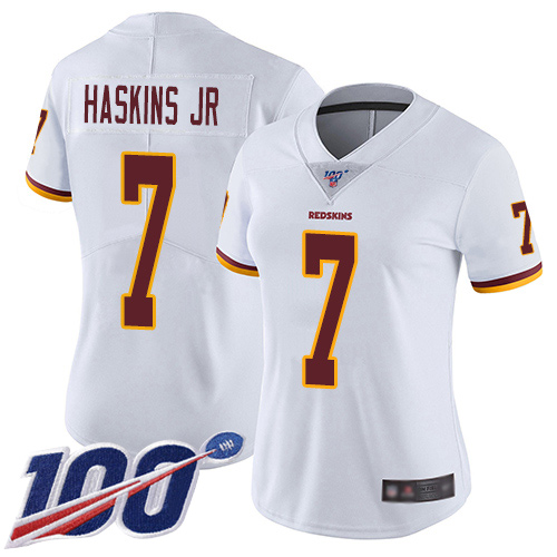 Redskins #7 Dwayne Haskins Jr White Women's Stitched Football 100th Season Vapor Limited Jersey