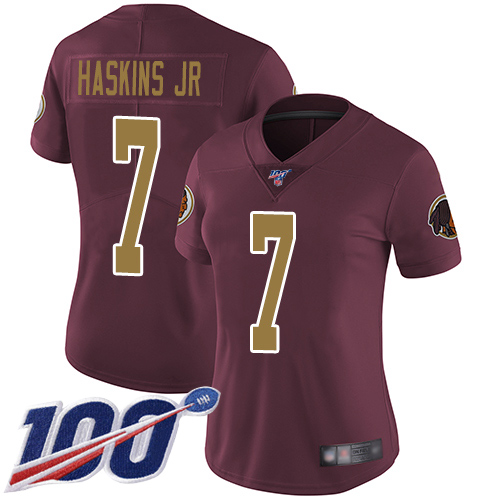 Redskins #7 Dwayne Haskins Jr Burgundy Red Alternate Women's Stitched Football 100th Season Vapor Limited Jersey