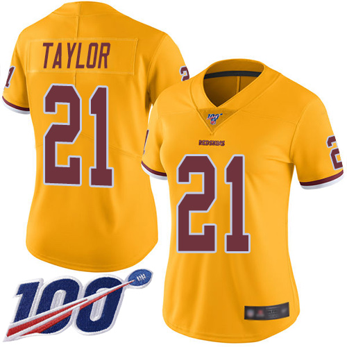Redskins #21 Sean Taylor Gold Women's Stitched Football Limited Rush 100th Season Jersey