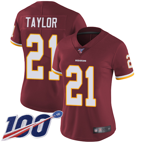 Redskins #21 Sean Taylor Burgundy Red Team Color Women's Stitched Football 100th Season Vapor Limited Jersey