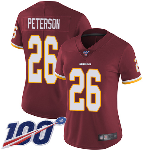 Redskins #26 Adrian Peterson Burgundy Red Team Color Women's Stitched Football 100th Season Vapor Limited Jersey