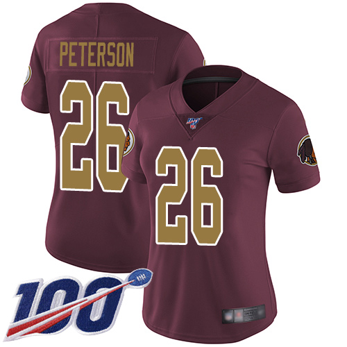 Redskins #26 Adrian Peterson Burgundy Red Alternate Women's Stitched Football 100th Season Vapor Limited Jersey