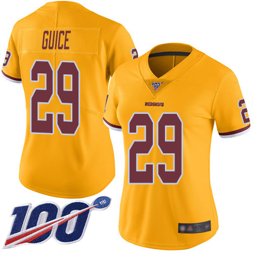 Redskins #29 Derrius Guice Gold Women's Stitched Football Limited Rush 100th Season Jersey