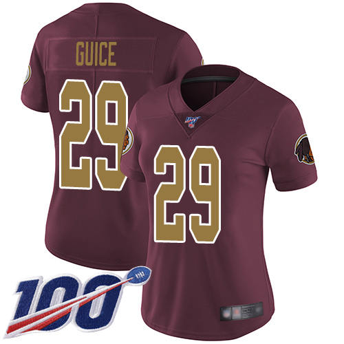 Redskins #29 Derrius Guice Burgundy Red Alternate Women's Stitched Football 100th Season Vapor Limited Jersey