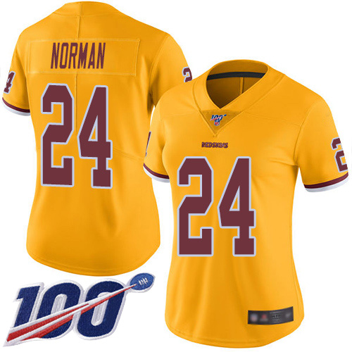 Redskins #24 Josh Norman Gold Women's Stitched Football Limited Rush 100th Season Jersey