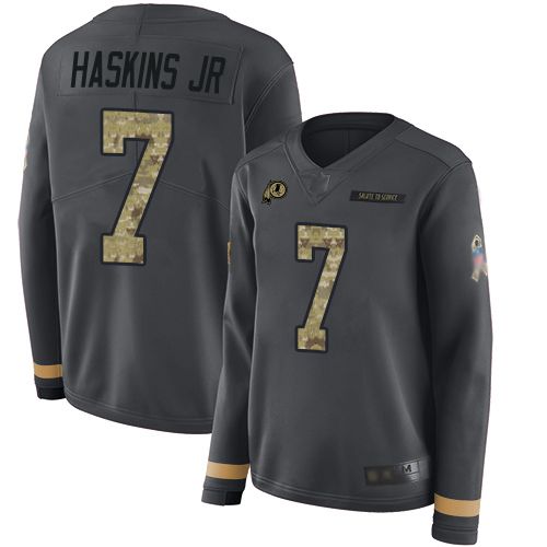 Redskins #7 Dwayne Haskins Jr Anthracite Salute to Service Women's Stitched Football Limited Therma Long Sleeve Jersey
