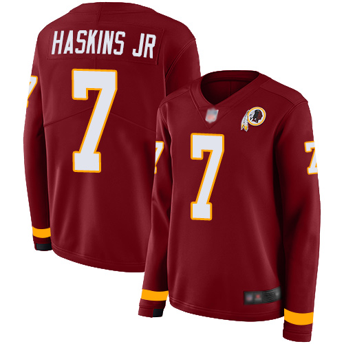 Redskins #7 Dwayne Haskins Jr Burgundy Red Team Color Women's Stitched Football Limited Therma Long Sleeve Jersey