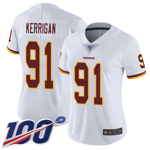Redskins #91 Ryan Kerrigan White Women's Stitched Football 100th Season Vapor Limited Jersey