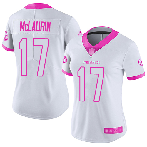 Redskins #17 Terry McLaurin White/Pink Women's Stitched Football Limited Rush Fashion Jersey
