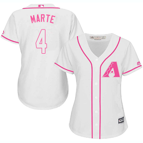 Diamondbacks #4 Ketel Marte White/Pink Fashion Women's Stitched Baseball Jersey