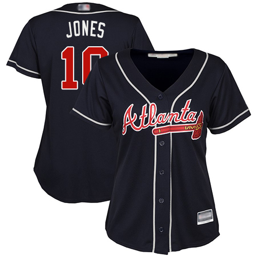 Braves #10 Chipper Jones Navy Blue Alternate Women's Stitched Baseball Jersey