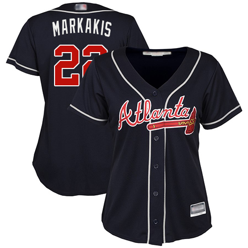 Braves #22 Nick Markakis Navy Blue Alternate Women's Stitched Baseball Jersey