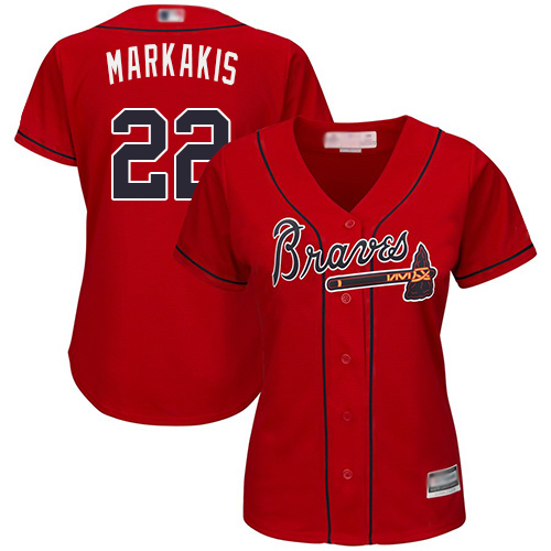 Braves #22 Nick Markakis Red Alternate Women's Stitched Baseball Jersey