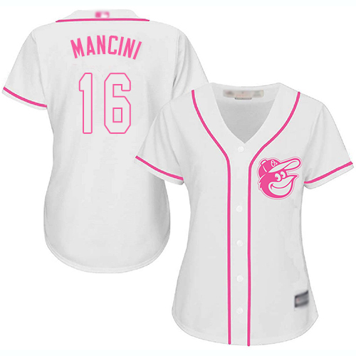 Orioles #16 Trey Mancini White/Pink Fashion Women's Stitched Baseball Jersey