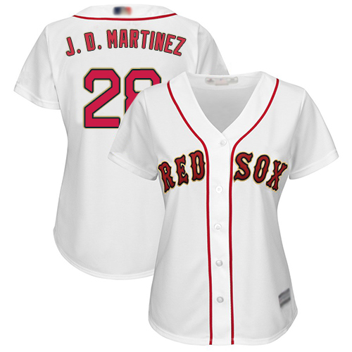 Red Sox #28 J. D. Martinez White 2019 Gold Program Cool Base Women's Stitched Baseball Jersey