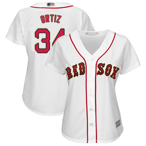 Red Sox #34 David Ortiz White 2019 Gold Program Cool Base Women's Stitched Baseball Jersey