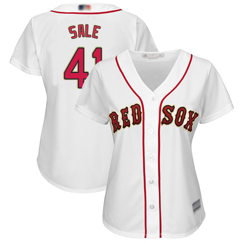 Red Sox #41 Chris Sale White 2019 Gold Program Cool Base Women's Stitched Baseball Jersey