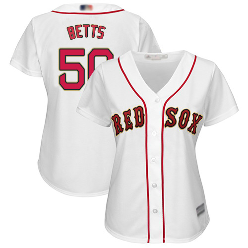 Red Sox #50 Mookie Betts White 2019 Gold Program Cool Base Women's Stitched Baseball Jersey
