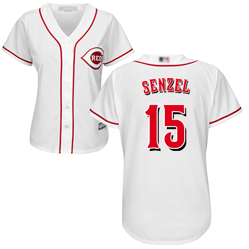 Reds #15 Nick Senzel White Home Women's Stitched Baseball Jersey