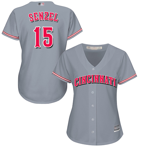 Reds #15 Nick Senzel Grey Road Women's Stitched Baseball Jersey
