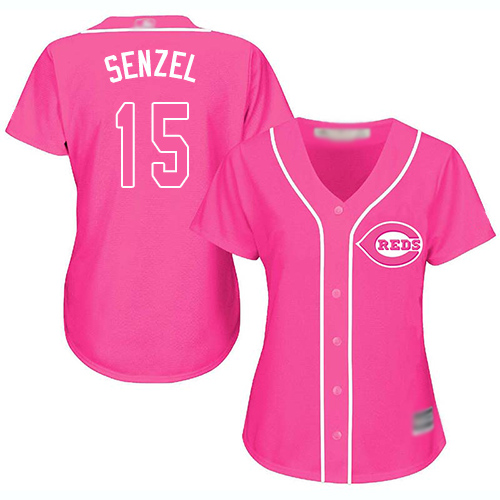 Reds #15 Nick Senzel Pink Fashion Women's Stitched Baseball Jersey