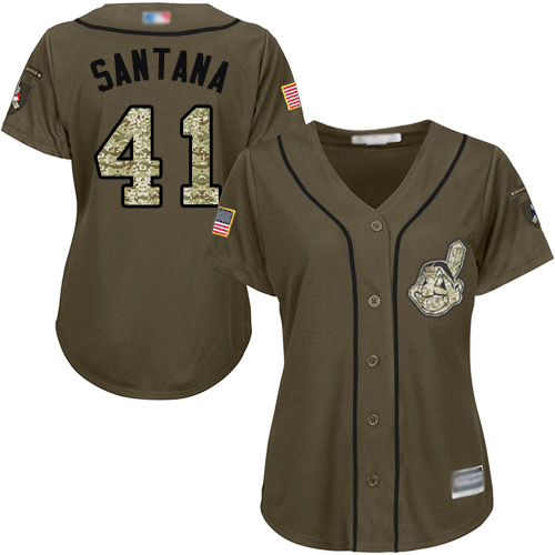 Indians #41 Carlos Santana Green Salute to Service Women's Stitched Baseball Jersey