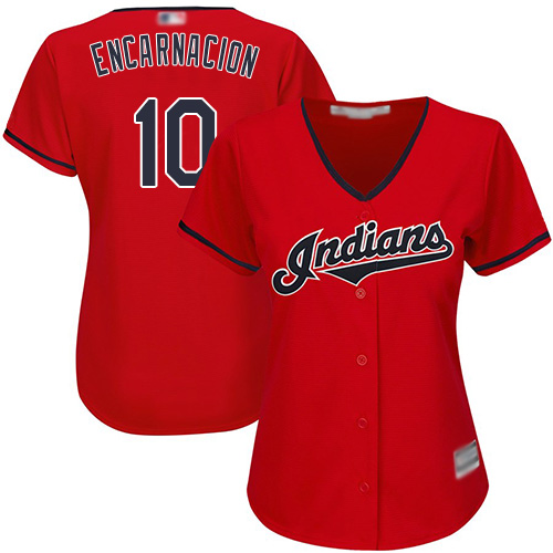 Indians #10 Edwin Encarnacion Red Women's Stitched Baseball Jersey