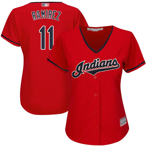 Indians #11 Jose Ramirez Red Women's Stitched Baseball Jersey