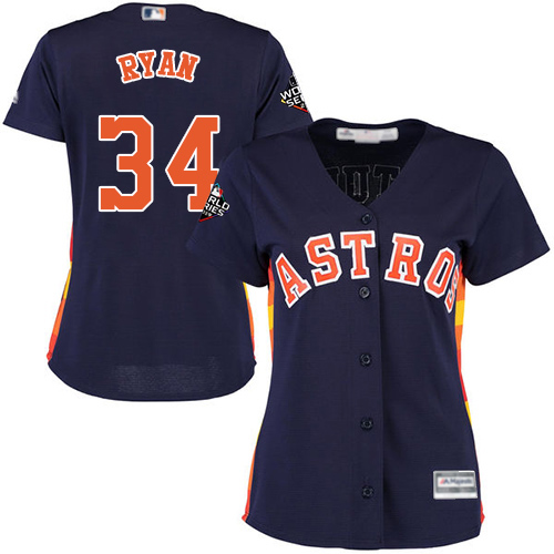 Astros #34 Nolan Ryan Navy Blue Alternate 2019 World Series Bound Women's Stitched Baseball Jersey