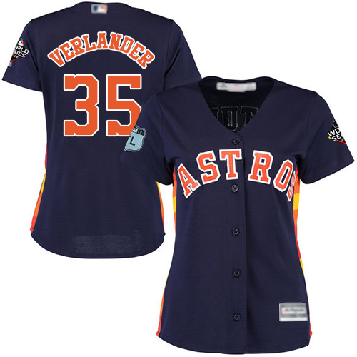 Astros #35 Justin Verlander Navy Blue Alternate 2019 World Series Bound Women's Stitched Baseball Jersey