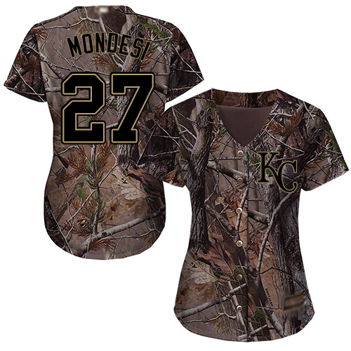 Royals #27 Raul Mondesi Camo Realtree Collection Cool Base Women's Stitched Baseball Jersey
