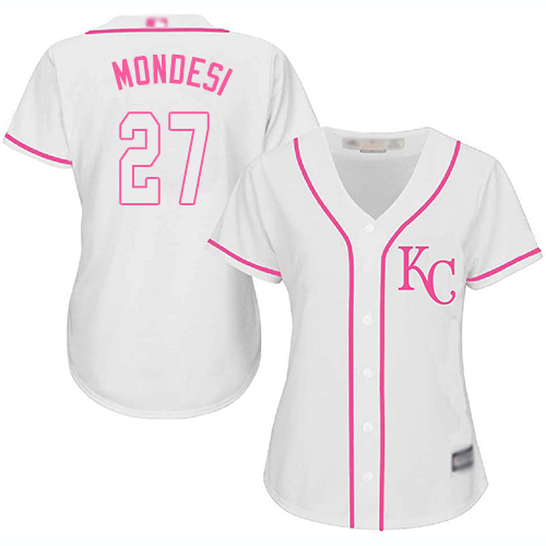 Royals #27 Raul Mondesi White/Pink Fashion Women's Stitched Baseball Jersey