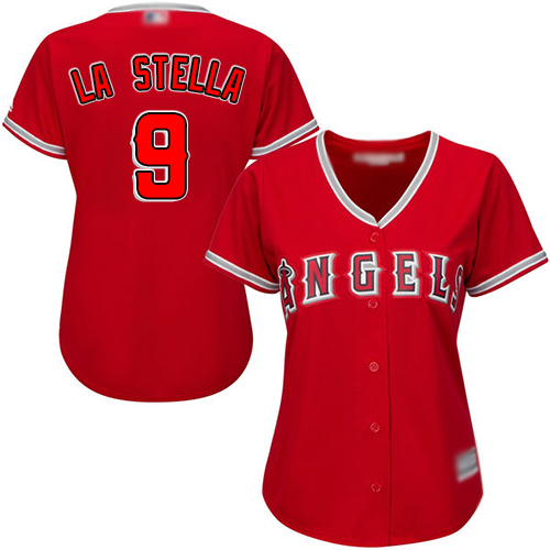 Angels #9 Tommy La Stella Red Alternate Women's Stitched Baseball Jersey