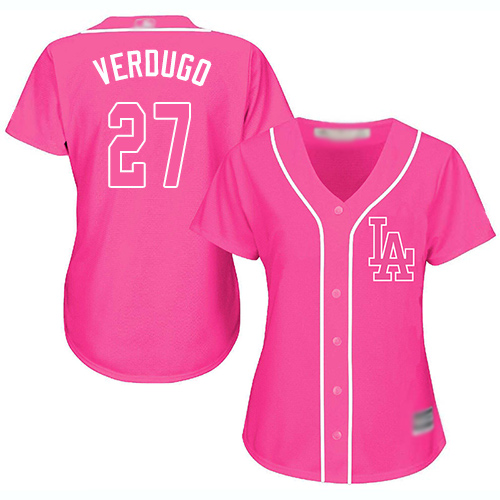 Dodgers #27 Alex Verdugo Pink Fashion Women's Stitched Baseball Jersey Dodgers #27 Alex Verdugo Pink Fashion Women's Stitched Baseball Jersey