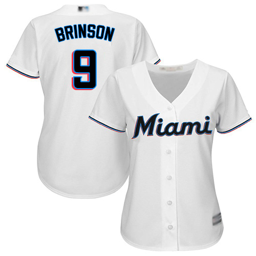 Marlins #9 Lewis Brinson White Home Women's Stitched Baseball Jersey Marlins #9 Lewis Brinson White Home Women's Stitched Baseball Jersey