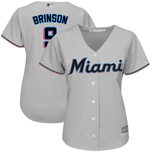 Marlins #9 Lewis Brinson Grey Road Women's Stitched Baseball Jersey Marlins #9 Lewis Brinson Grey Road Women's Stitched Baseball Jersey