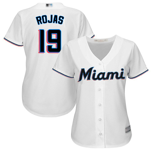 Marlins #19 Miguel Rojas White Home Women's Stitched Baseball Jersey Marlins #19 Miguel Rojas White Home Women's Stitched Baseball Jersey