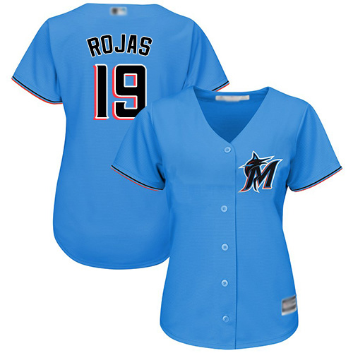 Marlins #19 Miguel Rojas Blue Alternate Women's Stitched Baseball Jersey Marlins #19 Miguel Rojas Blue Alternate Women's Stitched Baseball Jersey