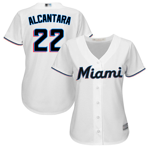 Marlins #22 Sandy Alcantara White Home Women's Stitched Baseball Jersey