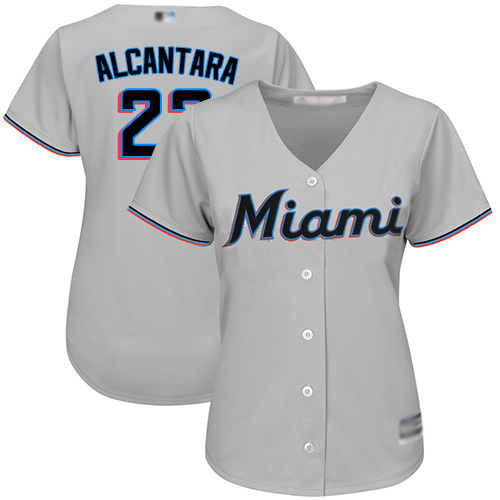 Marlins #22 Sandy Alcantara Grey Road Women's Stitched Baseball Jersey