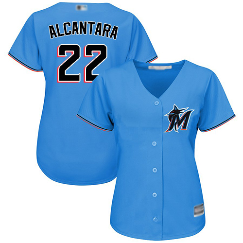 Marlins #22 Sandy Alcantara Blue Alternate Women's Stitched Baseball Jersey