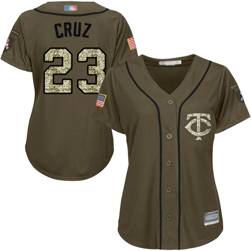 Twins #23 Nelson Cruz Green Salute to Service Women's Stitched Baseball Jersey